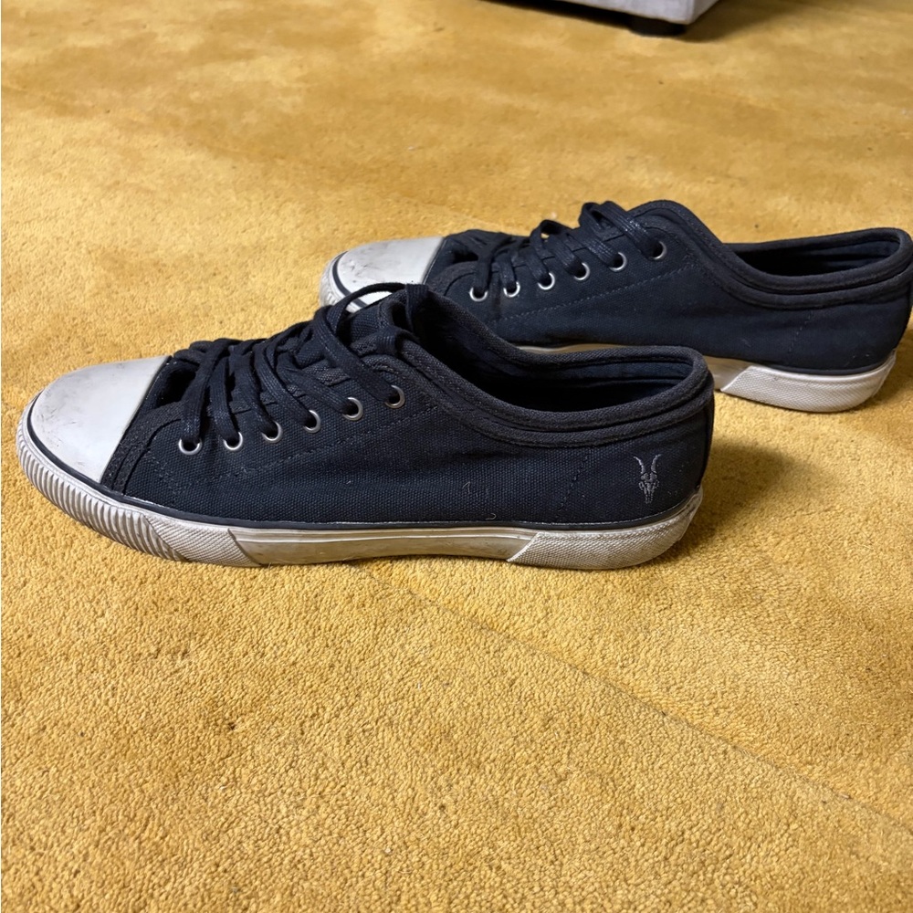 AllSaints Black Canvas Low-Top Sneakers with White Toe